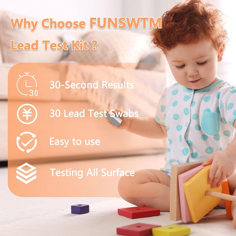 FUNSWTM مجموعة اختبار الرصاص - 30 قطعة من مسحات اختبار الرصاص - مجموعة اختبار رصاص فورية خلال 30 ثانية للأطباق، الطلاء، السيراميك، الألعاب، الخشب، الفولاذ المقاوم للصدأ وجميع الأسطح - Image 3